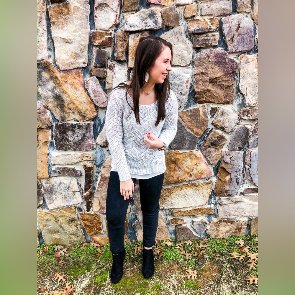 White and silver long sleeve top